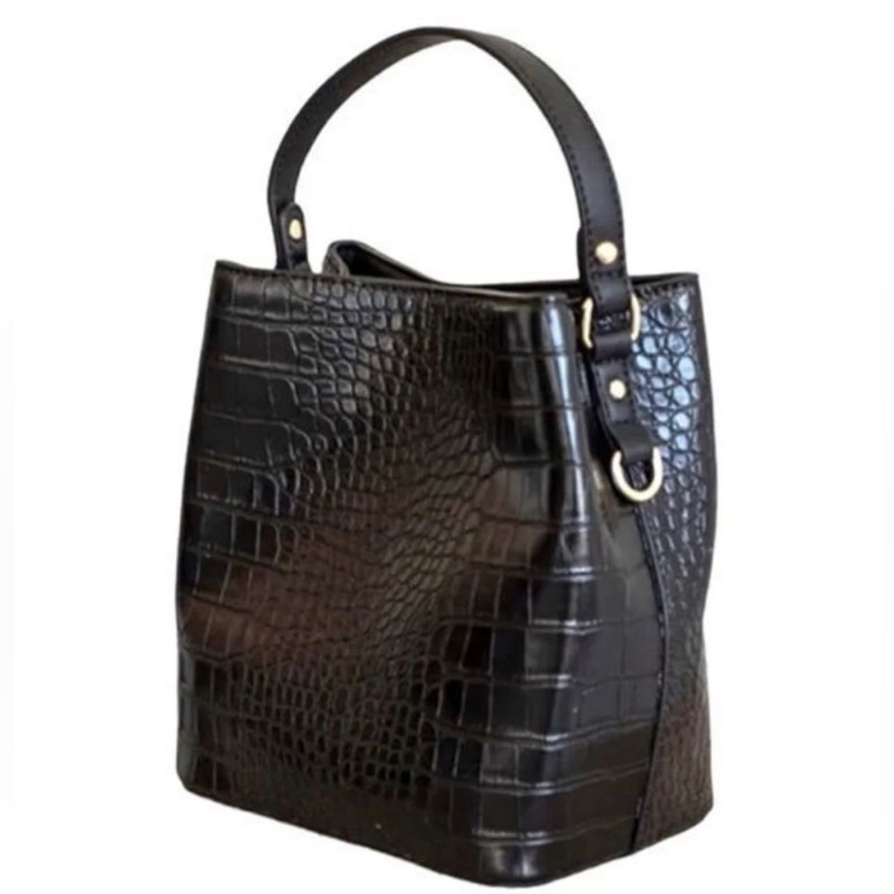 NWT AOTA Black Vegan leather Croc bucket handbag